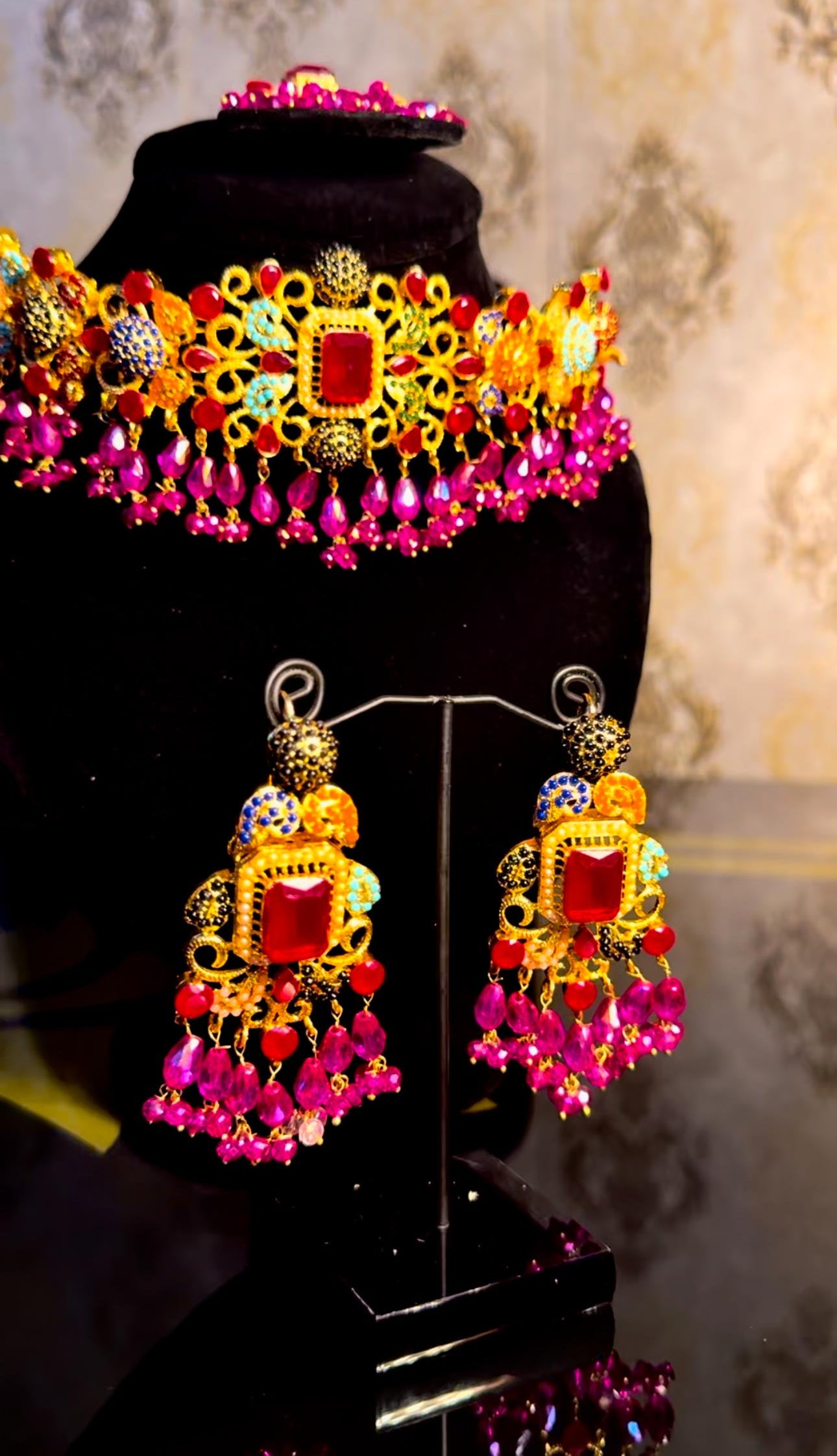 Naurattan Choker Set with Earings and Bindi (Tikka)