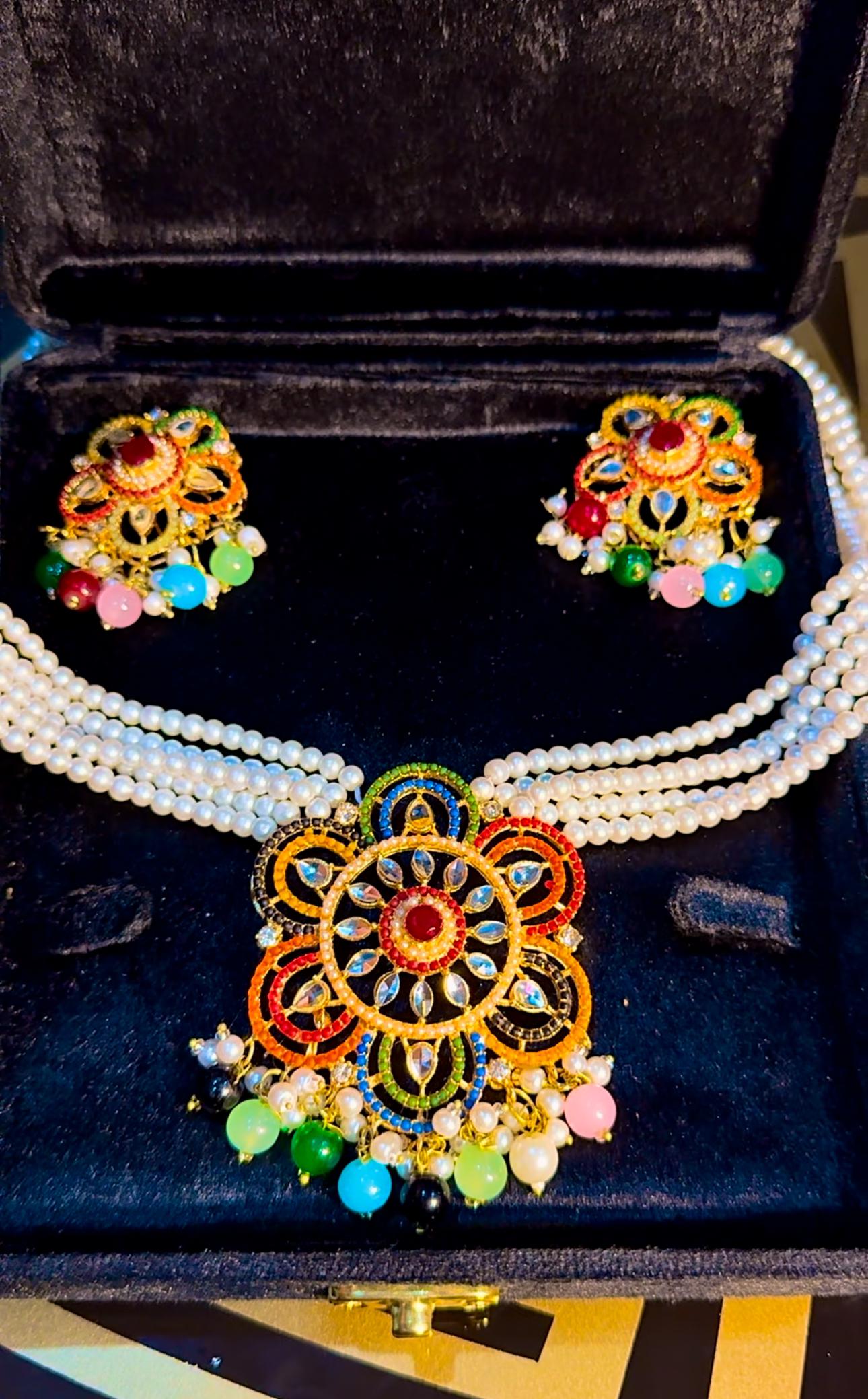 Noor Rani Mala Set (Nauratan) - 1 Mala with 2 Earings & Bindi